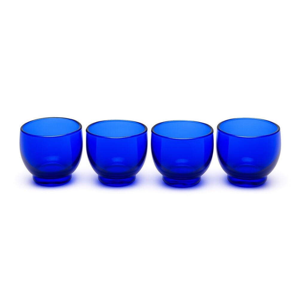 Set Of 4 Vintage Hazel-Atlas Cobalt Blue Juice Whiskey Glasses 2.5” 1930s-40s